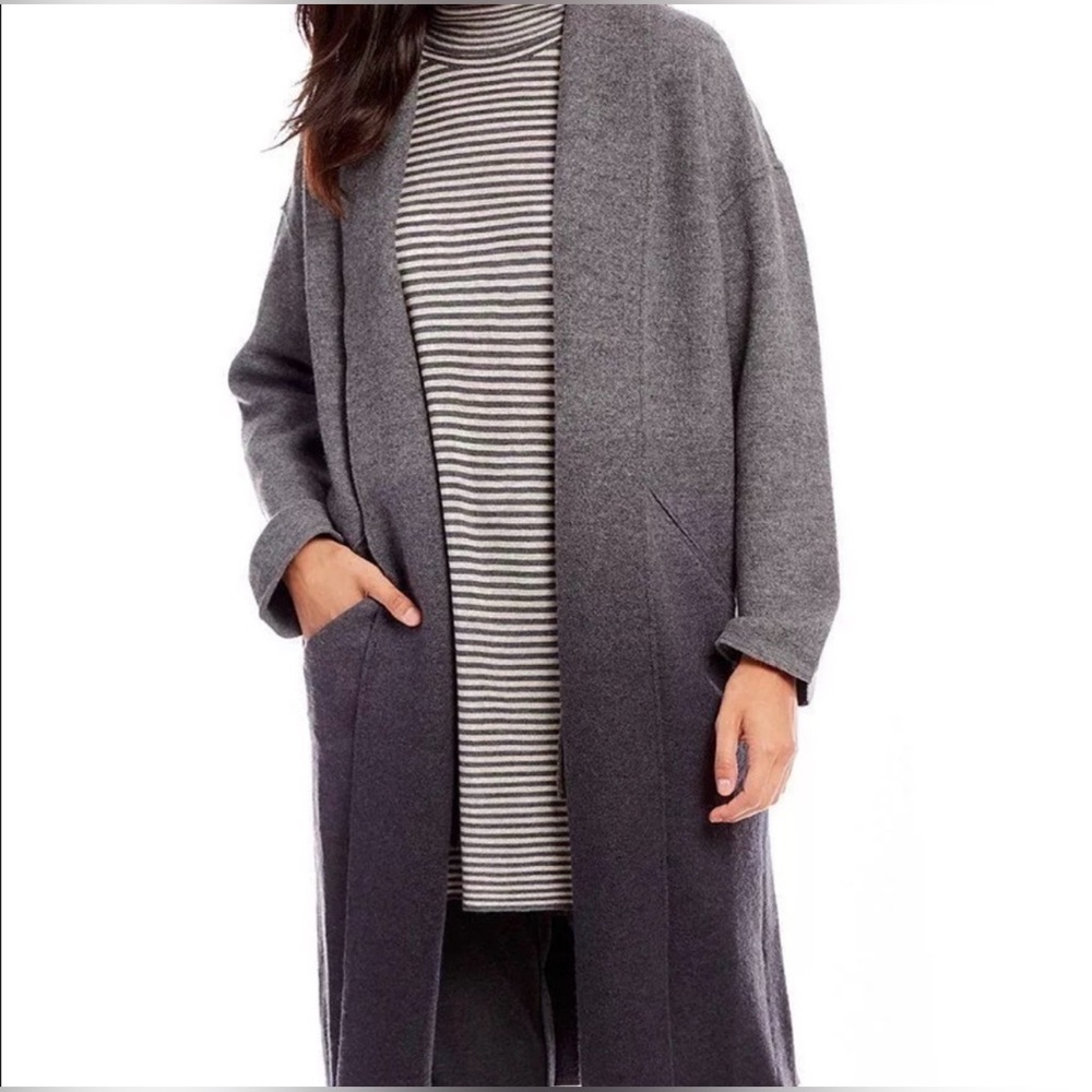 Eileen Fisher ash/charcoal ombré boil wool Kimono long coat - Picture 5 of 12